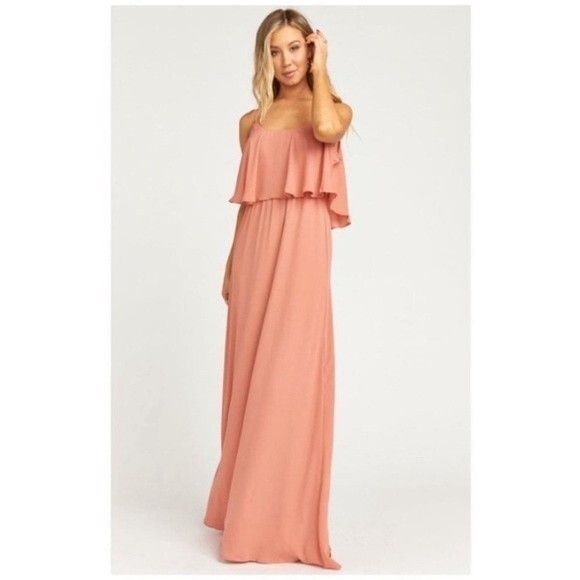 NWT Show Me Your Mumu Caitlin Ruffle Maxi Dress Rustic Mauve Crisp Size XS - Picture 3 of 8